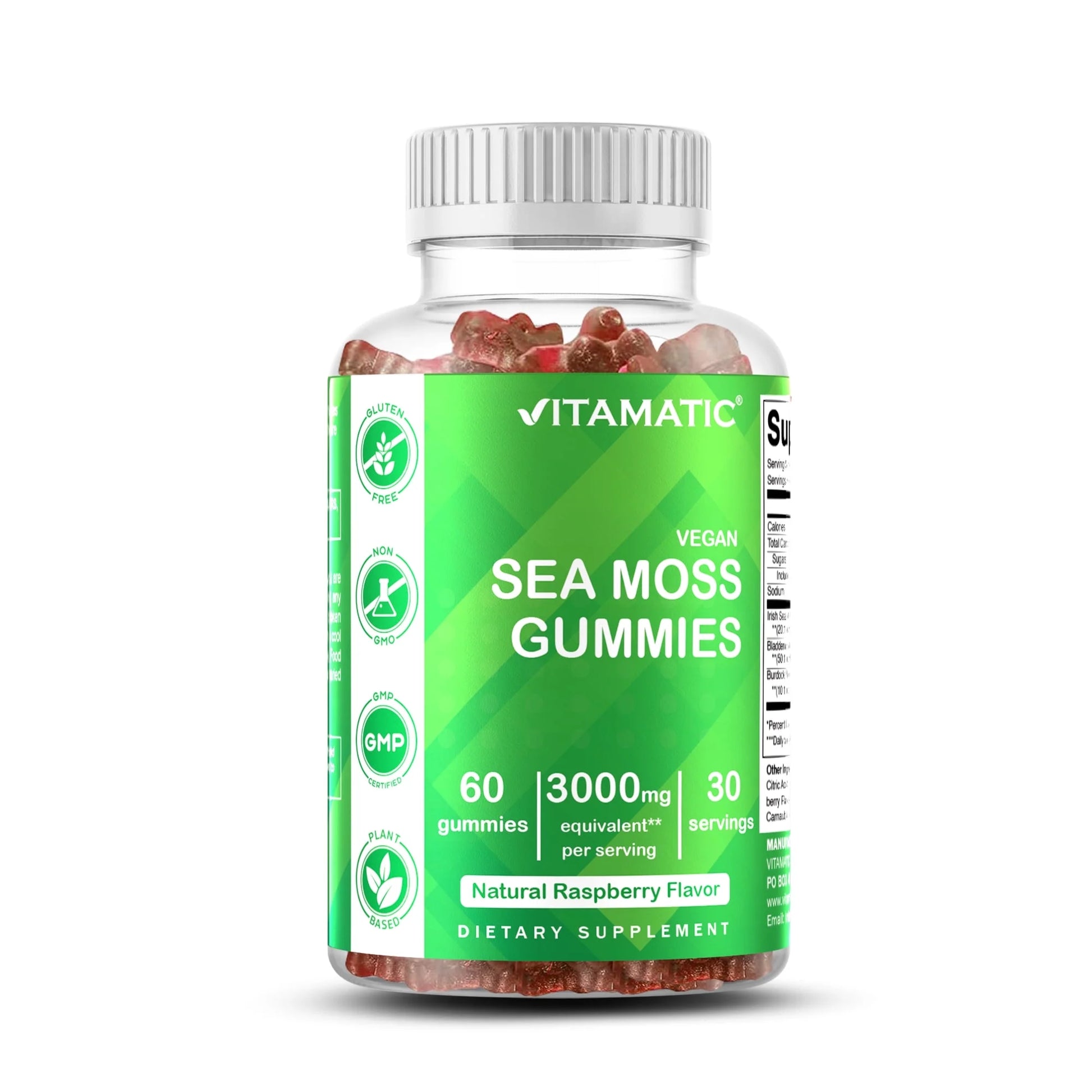 Irish Sea Moss Gummies - 3000 Mg - 60 Vegan Gummies - Made with Bladderwrack & Burdock Root - Seamoss Supplement for Thyroid, Energy, Immune Support
